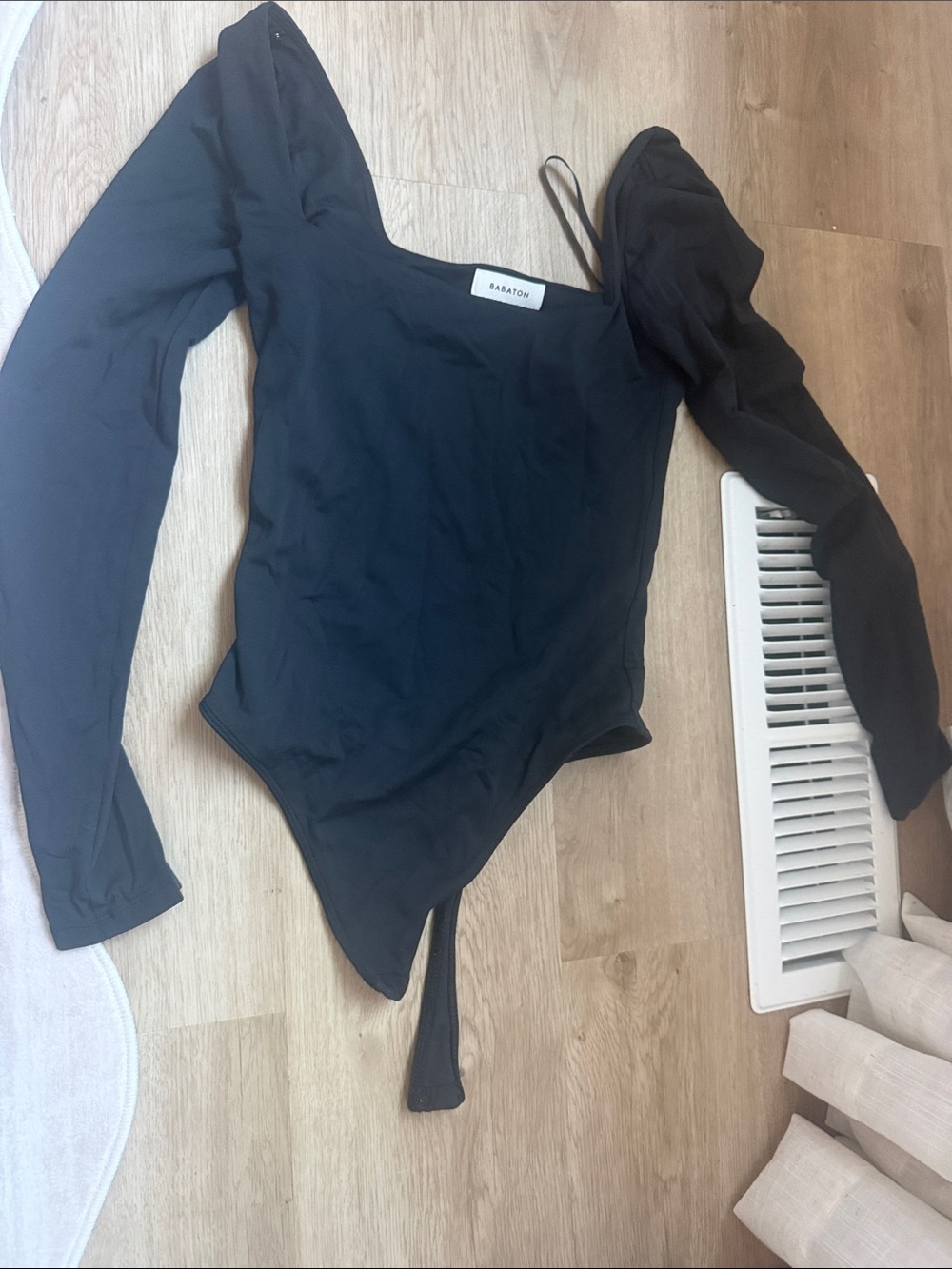 Babaton Black One-Shoulder Long-Sleeve Bodysuit